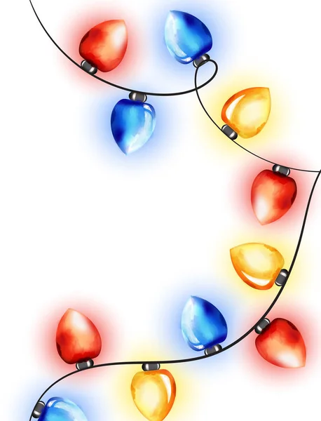 Coloridas luces de hadas rojas, azules y amarillas acuarela — Archivo Imágenes Vectoriales