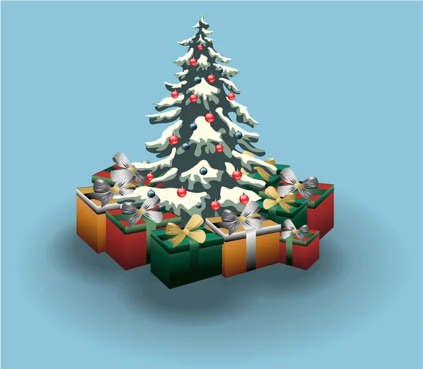 Arbre de Noël décoré de boules rouges et bleues — Image vectorielle