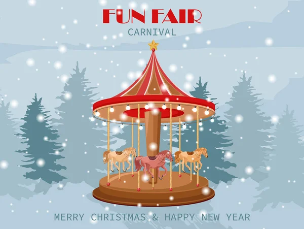 Fun Fair καρουζέλ καρναβάλι με άλογα πόνυ — Διανυσματικό Αρχείο