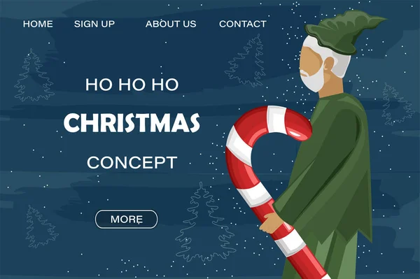 Concept de site de Noël avec elfe vert — Image vectorielle