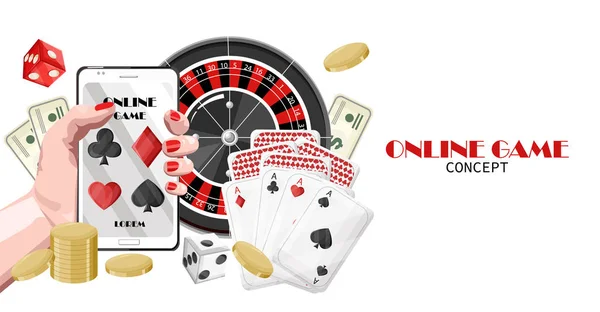 Concepto de Casino con un hombre rico con el premio mayor de ganar dinero y el juego de ruleta — Archivo Imágenes Vectoriales
