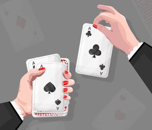 Mujer con uñas rojas jugando a las cartas. Reflexiones sobre los antecedentes — Archivo Imágenes Vectoriales