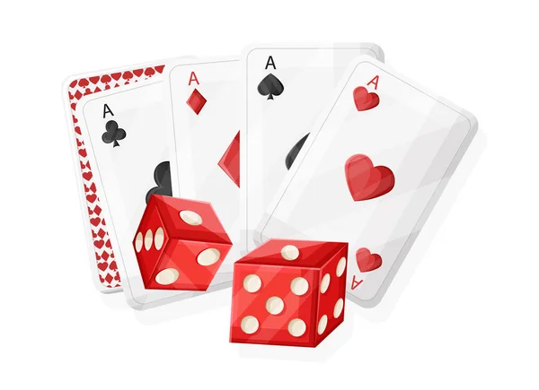 Casino rojo rodando dados y jugando a las cartas — Archivo Imágenes Vectoriales