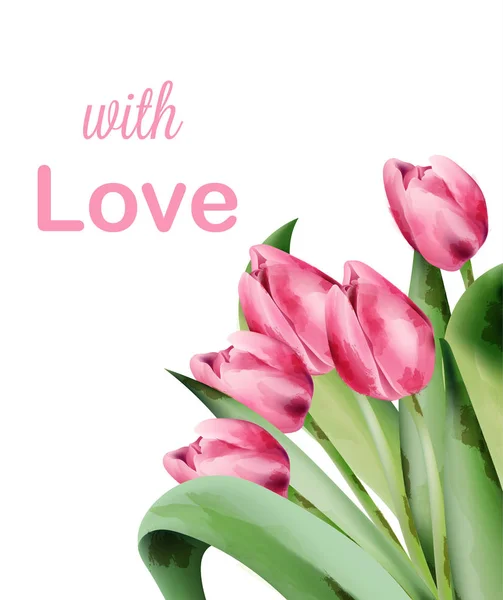 Aquarell Tulpe rosa Blumen Einladungskarte mit Platz für Text — Stockvektor