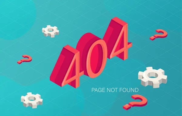 Errore 404 pagina non trovata in stile fluido con ingranaggi e punti interrogativi rossi — Vettoriale Stock