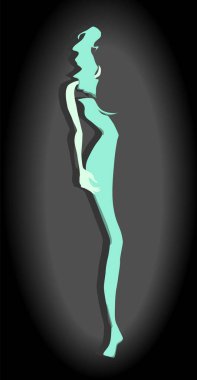 Soyut şekilli siluet şeklinde bir turkuaz kadın. Siyah eğimli arkaplan