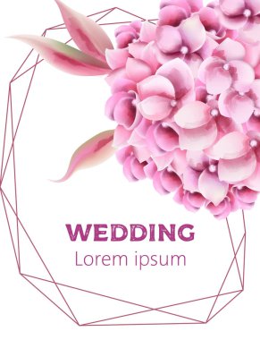 Orkide çiçekleri ve beşgen çerçeveli düğün davetiyesi