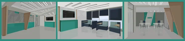 Bank interior design concept with green colors. Chairs for waiting — Διανυσματικό Αρχείο