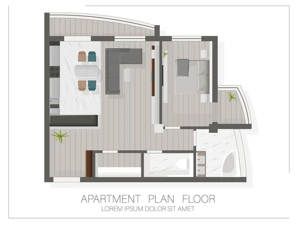 Moderno apartamento piso plano com vista superior. Esboço de uma casa — Vetor de Stock