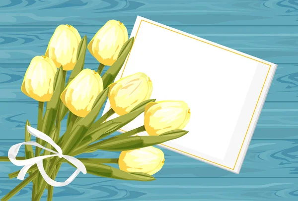 Spring rose gift box with yellow tulip flowers — Stok Vektör