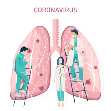 Corona virüsü akciğerleri araştırmayı etkiler. Doktor verileri analiz ediyor. Tıbbi Klinik Laboratuar Vektörü