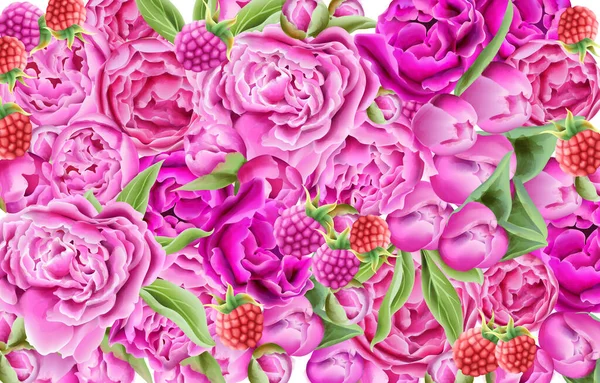 Βατόμουρο και ροζ τριαντάφυλλα σύνθεση με πράσινα φύλλα — Διανυσματικό Αρχείο