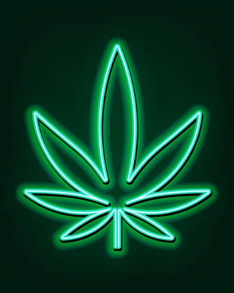 Segno verde al neon di foglie di marijuana. Logo della cannabis — Vettoriale Stock