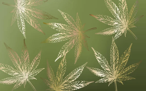 Line art marijuana feuilles de cannabis sur fond vert — Image vectorielle