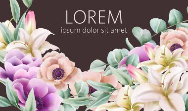 Kaliteli zambak ve yeşil yapraklı şakayık çiçekleri kompozisyonu