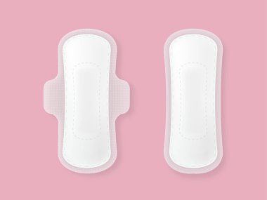 Kadın adet döngüsü hijyenik peçeteleri gül arka planında. Vektör