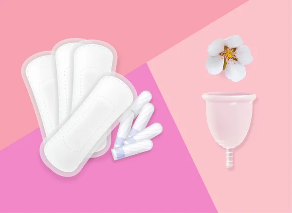 Composição Rosa Com Produtos Higiene Ciclo Menstrual Flor Copo Sanitário — Vetor de Stock