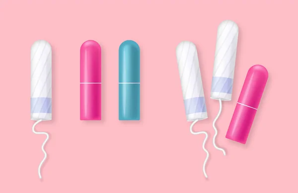 Set Aus Rosa Und Türkisfarbenen Tampons Auf Rosa Hintergrund Vektor — Stockvektor