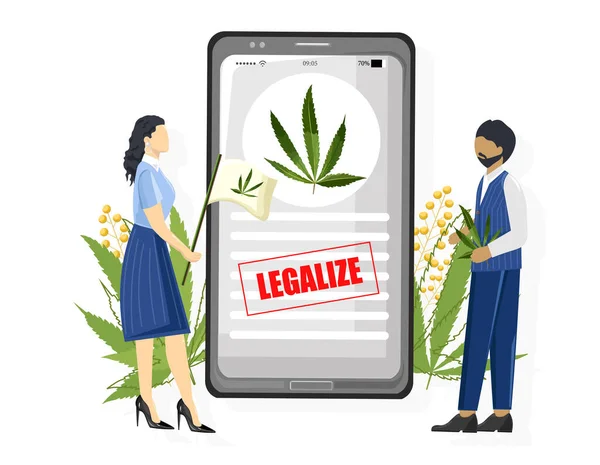 Anziani Che Protestano Legalizzazione Dell Uso Cannabis Petizione App Smartphone — Vettoriale Stock