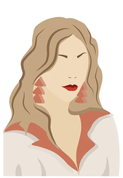 Elegante blonde junge Dame in Kapuzenpulli und Ohrringen. Rote Lippen — Stockvektor
