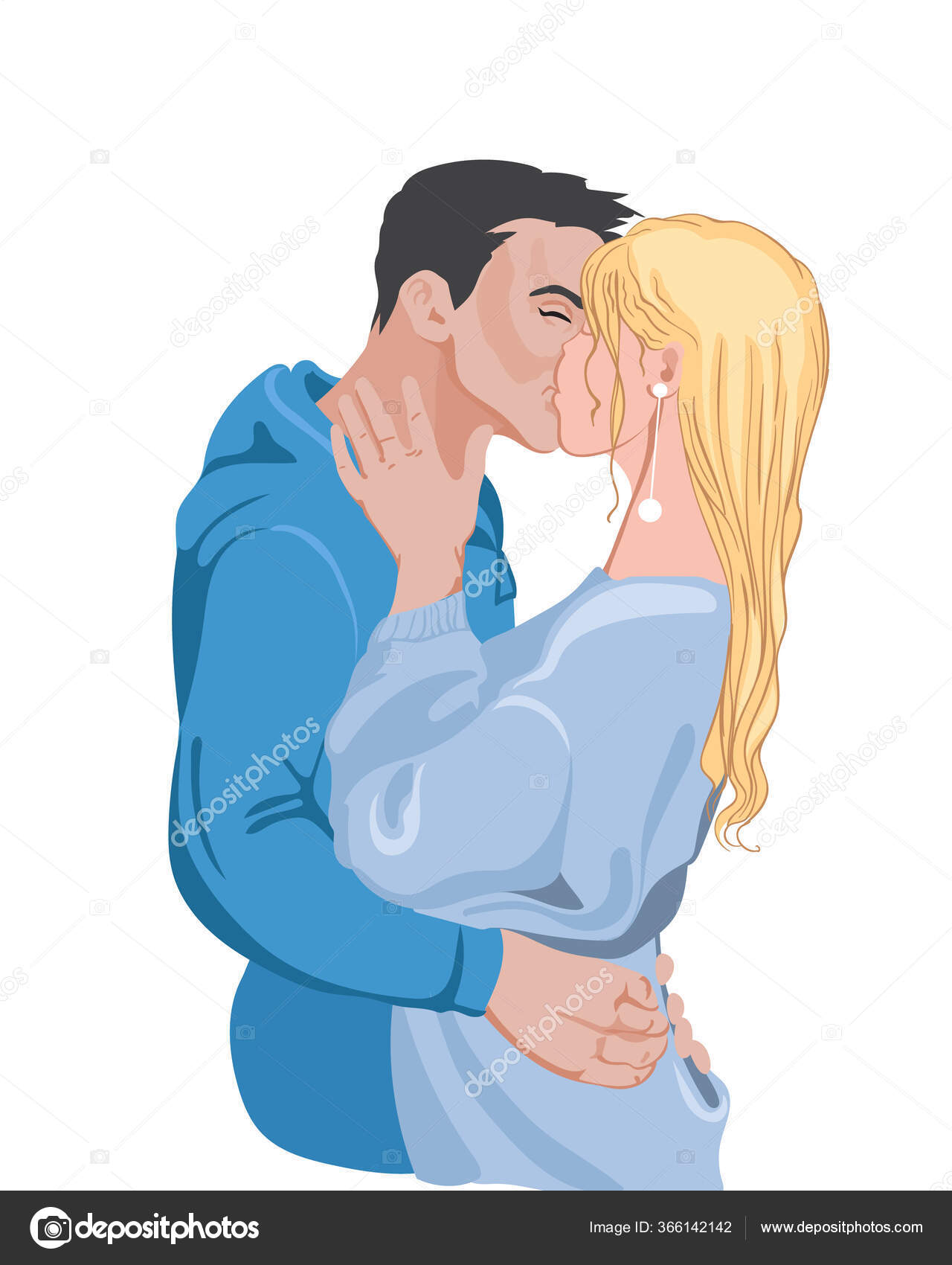 Happy young couple with colorful blue clothes preparing to kiss Stock Vector Image by © #366142142 Happy young couple with colorful blue clothes preparing to kiss Stock Vector Image by © #366142142