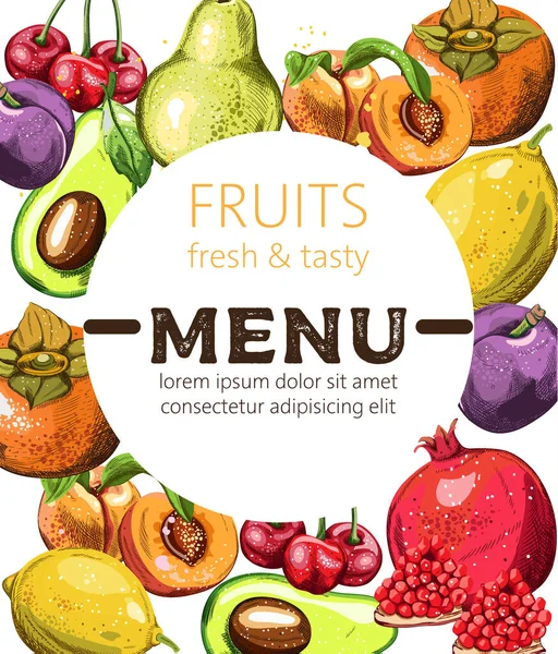 Modelo de menu de frutas frescas e saborosas com lugar para texto — Vetor de Stock