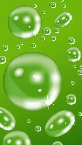 Ilustración abstracta de burbujas de jabón sobre un fondo verde — Vector de stock
