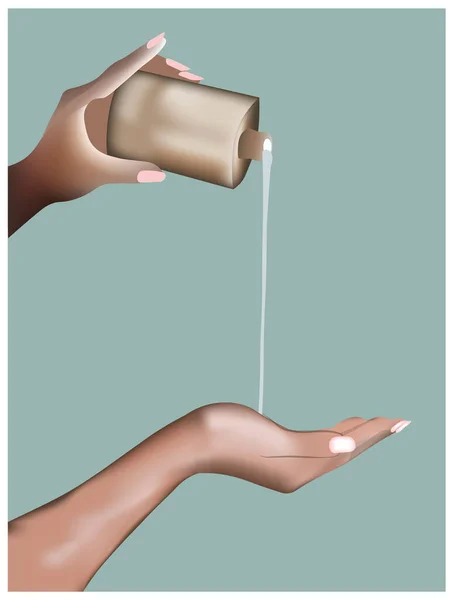 Illustration d'une main de femme versant de la crème d'autre part — Image vectorielle