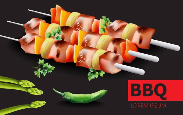 Composizione composta da barbecue, peperoncino, asparagi e prezzemolo con posto per il testo — Vettoriale Stock