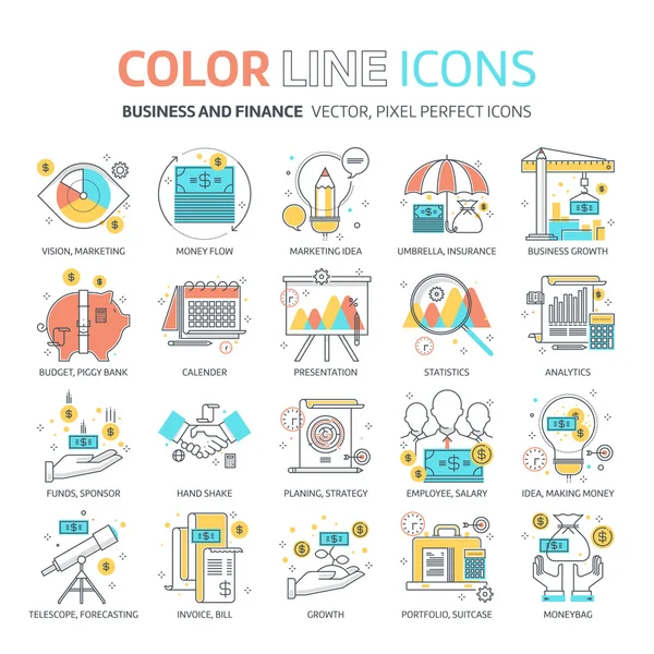 Línea de color, ilustraciones de negocios y finanzas — Vector de stock