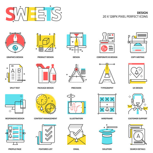 Iconos dulces, concepto de diseño — Vector de stock
