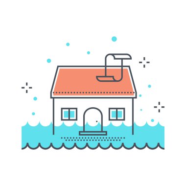 Color line, house flood concept illustration, icon clipart