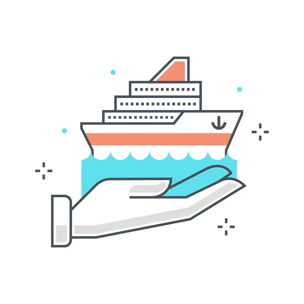 Línea de color, ilustración del concepto de seguro de barco, icono — Vector de stock