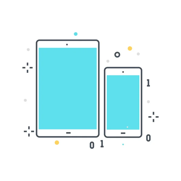 Línea de color, ilustración del concepto de tecnología móvil, icono — Vector de stock