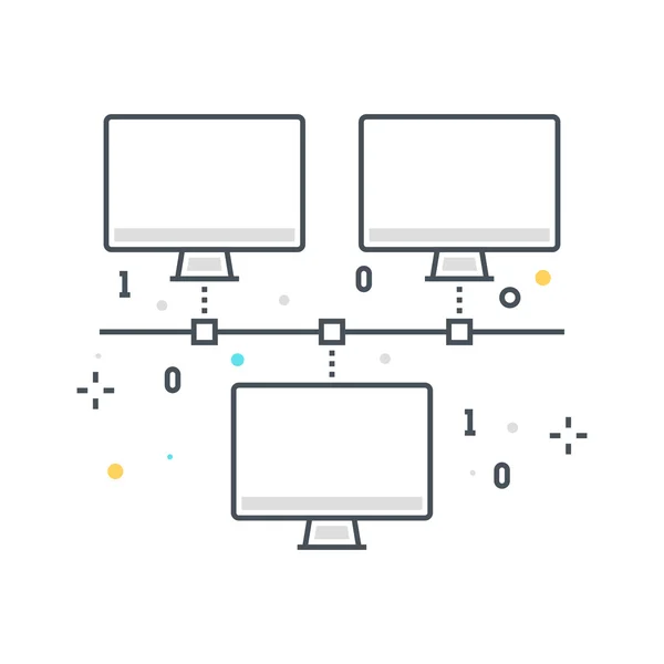 Farblinie, Computerverbindungskonzept Abbildung, Symbol — Stockvektor