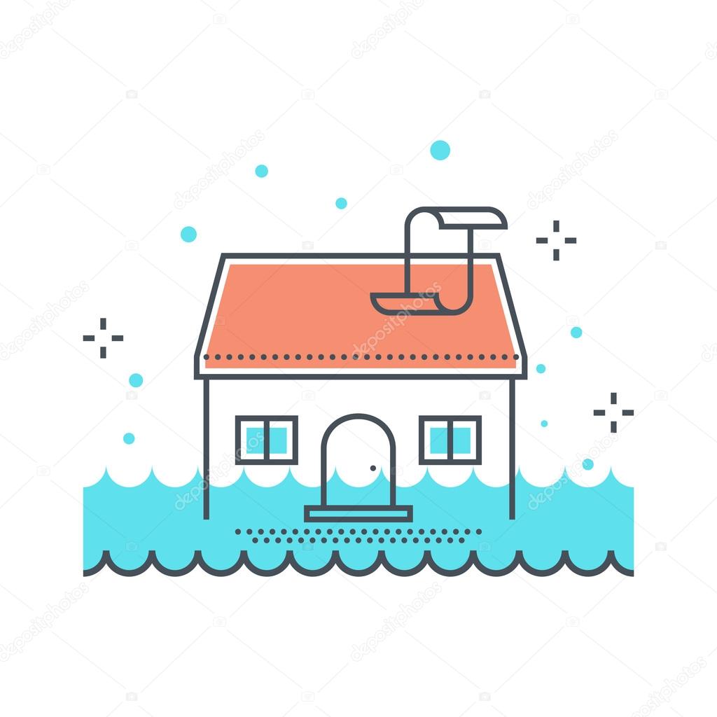 Color line, house flood concept illustration, icon