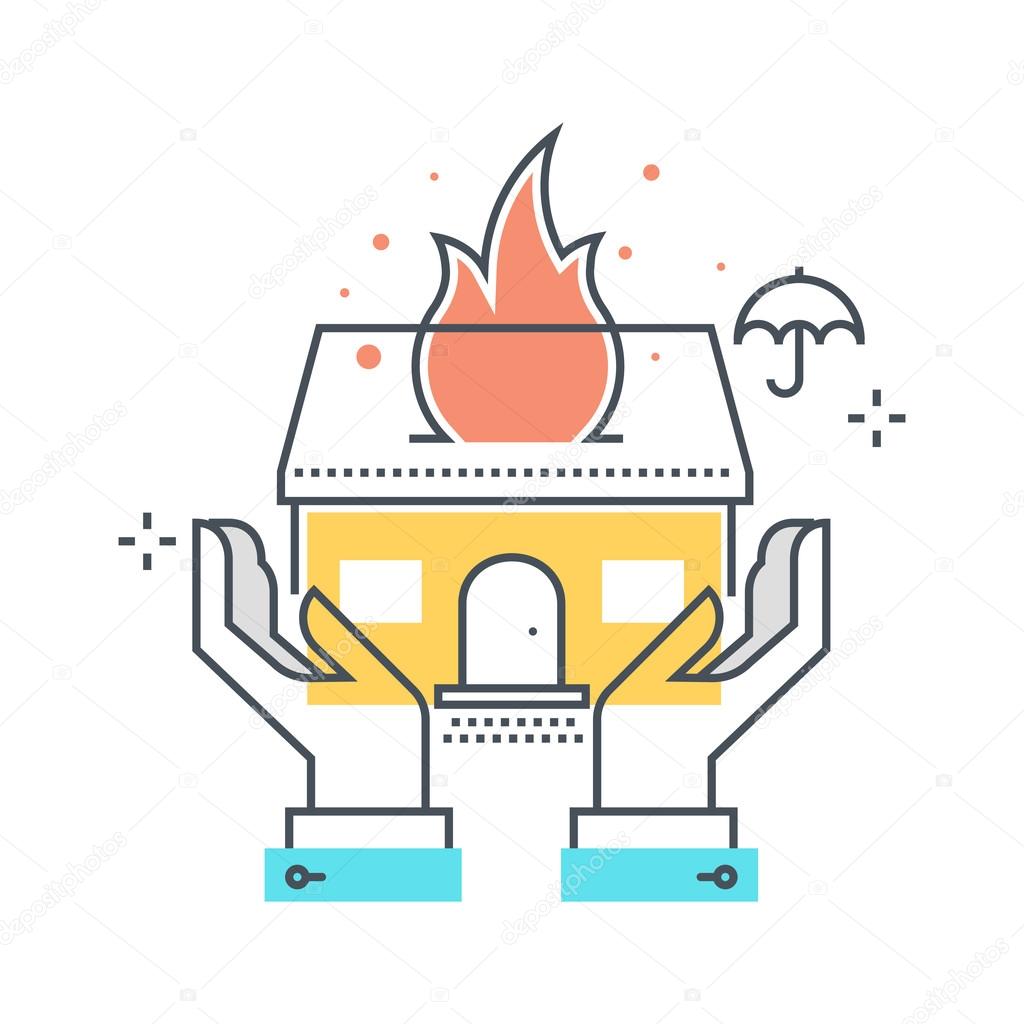 Color line, fire insurance concept illustration, icon