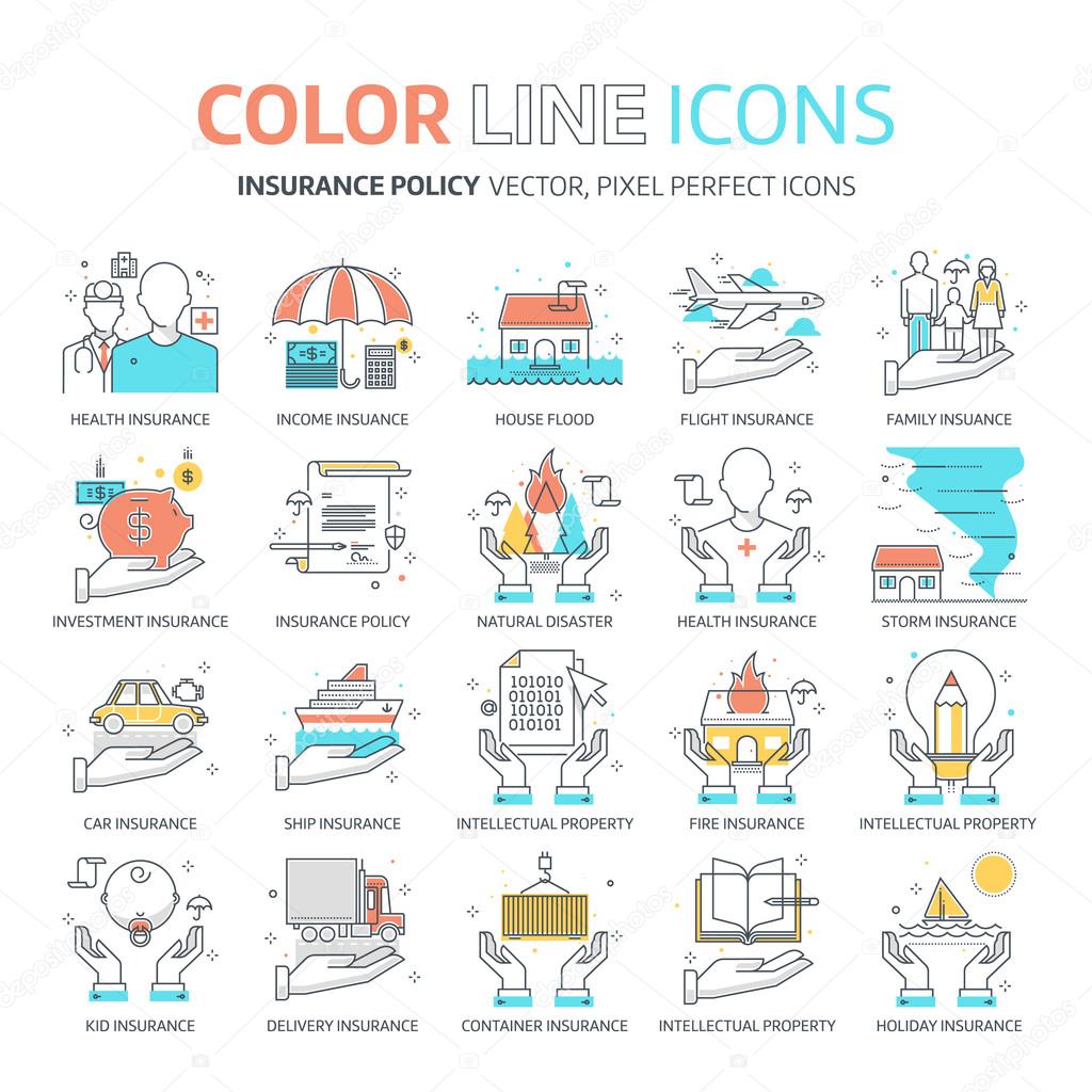 Color line, insurance illustrations, icons