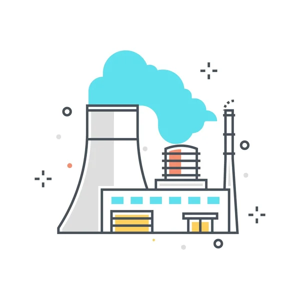 Línea de color, ilustración del concepto de planta de energía, icono — Vector de stock