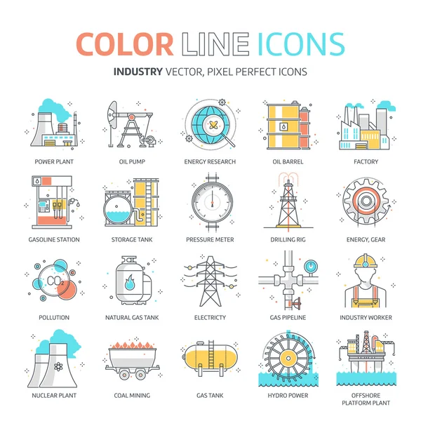 Warna garis, industri energi ilustrasi, ikon - Stok Vektor