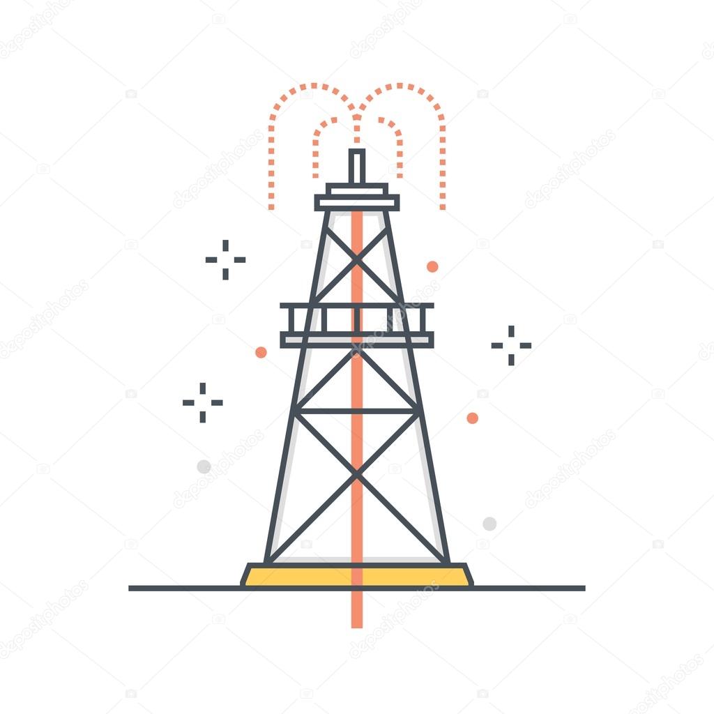Color line, drilling rig concept illustration, icon