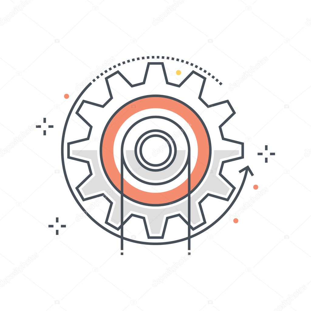 Color line, energy, cog concept illustration, icon, background and graphics. The illustration is colorful, flat, vector, pixel perfect, suitable for web and print. It is linear stokes and fills.