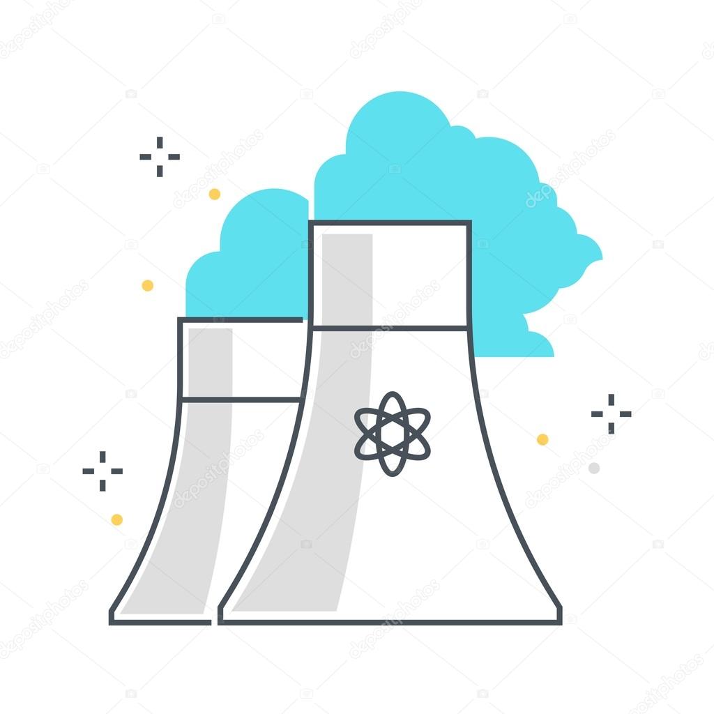 Color line, nuclear plant illustration, icon