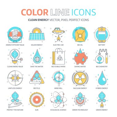 Color line, green energy illustrations, icons clipart
