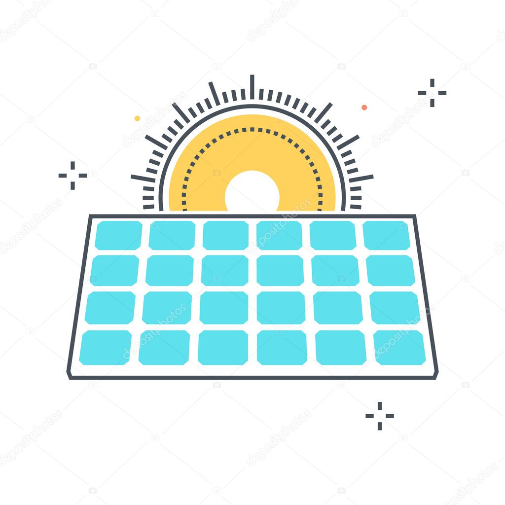 Color line, solar power concept illustration, icon