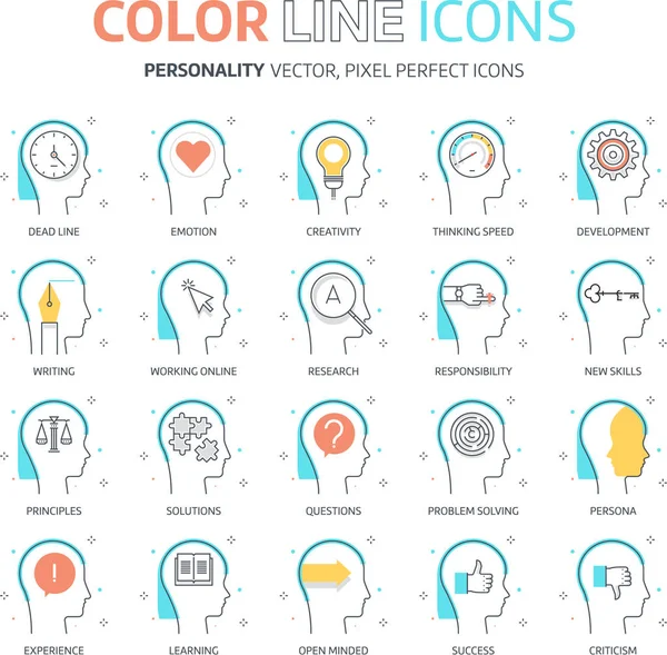 Linha de cores, ilustrações de personalidade, ícones — Vetor de Stock