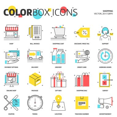 Renk kutusu simgeleri, konsept çizimler, simgeler alışveriş