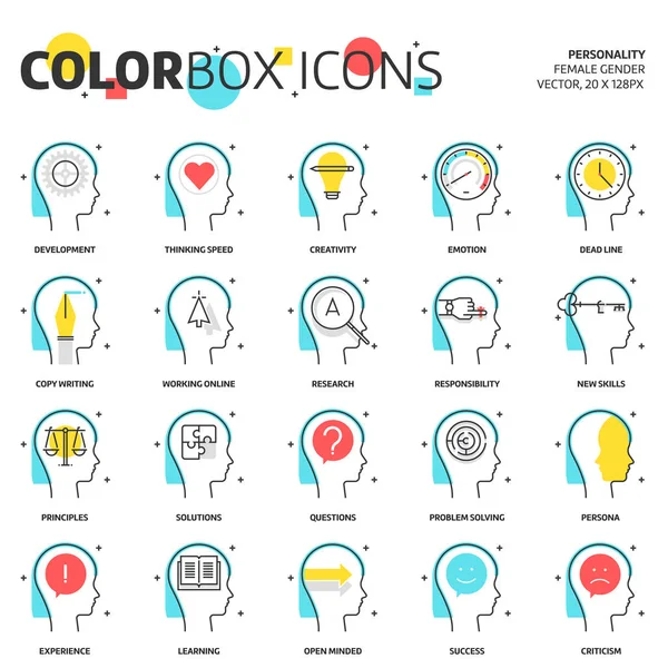 Iconos de caja de color, concepto de negocio y personalidad — Vector de stock