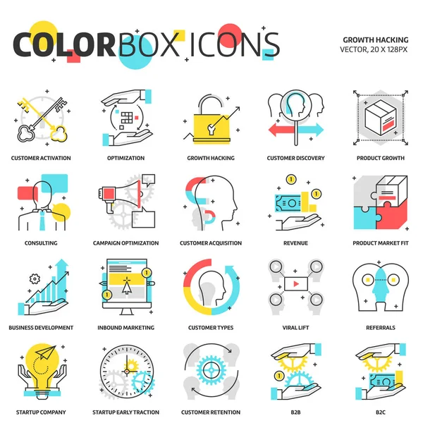 Iconos de caja de color, ilustraciones del concepto de growth hacking — Vector de stock