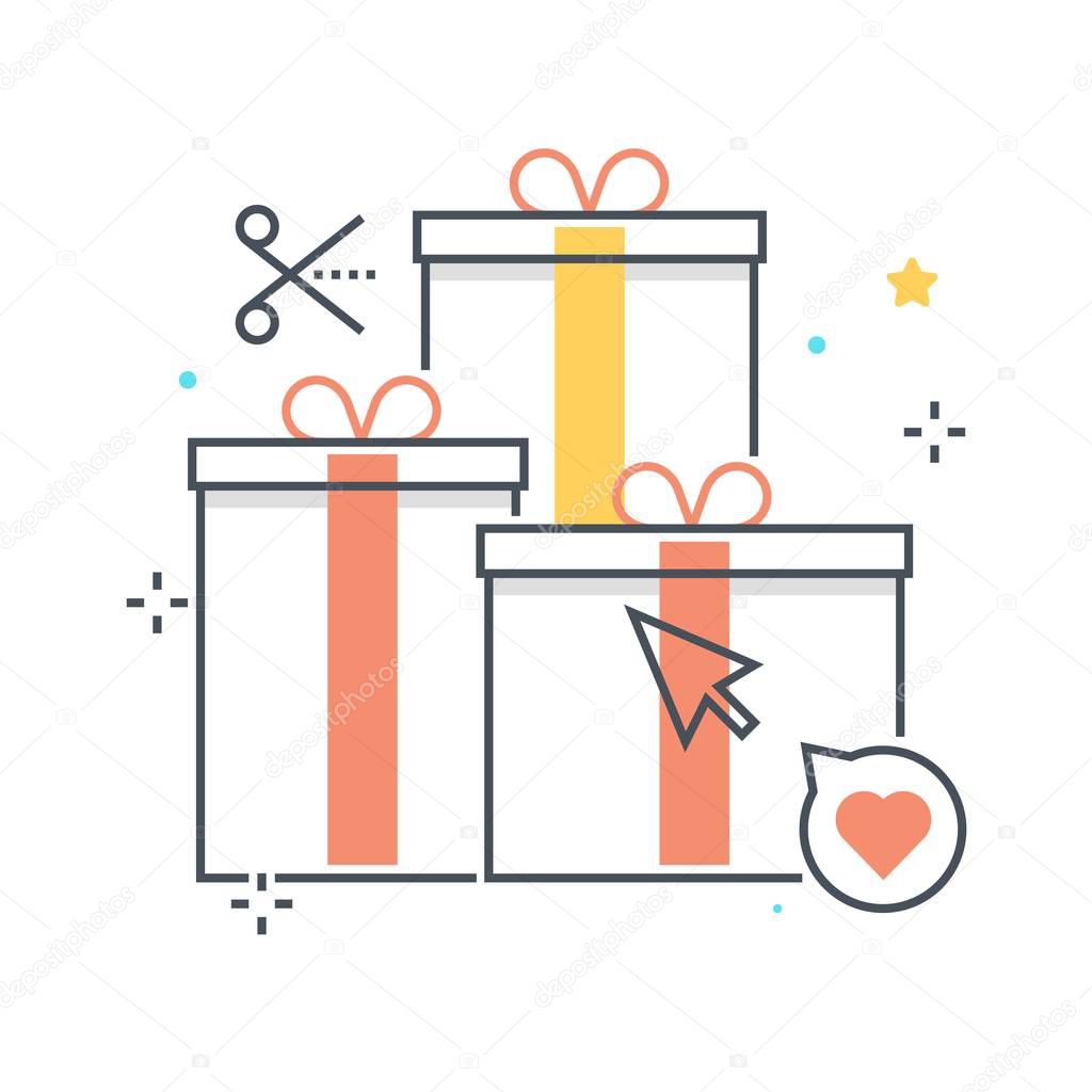 Color line, gift box illustration concept illustration, icon